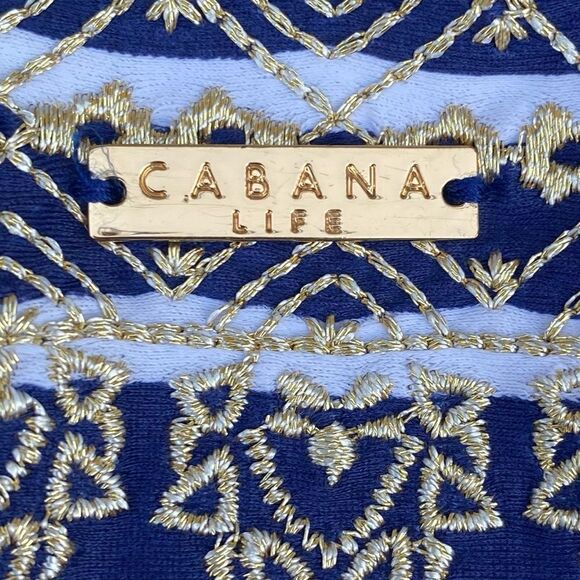 Cabana Life Blue & White Striped Dress/Cover Up w/Gold Embroidery UPF Large - Picture 5 of 5